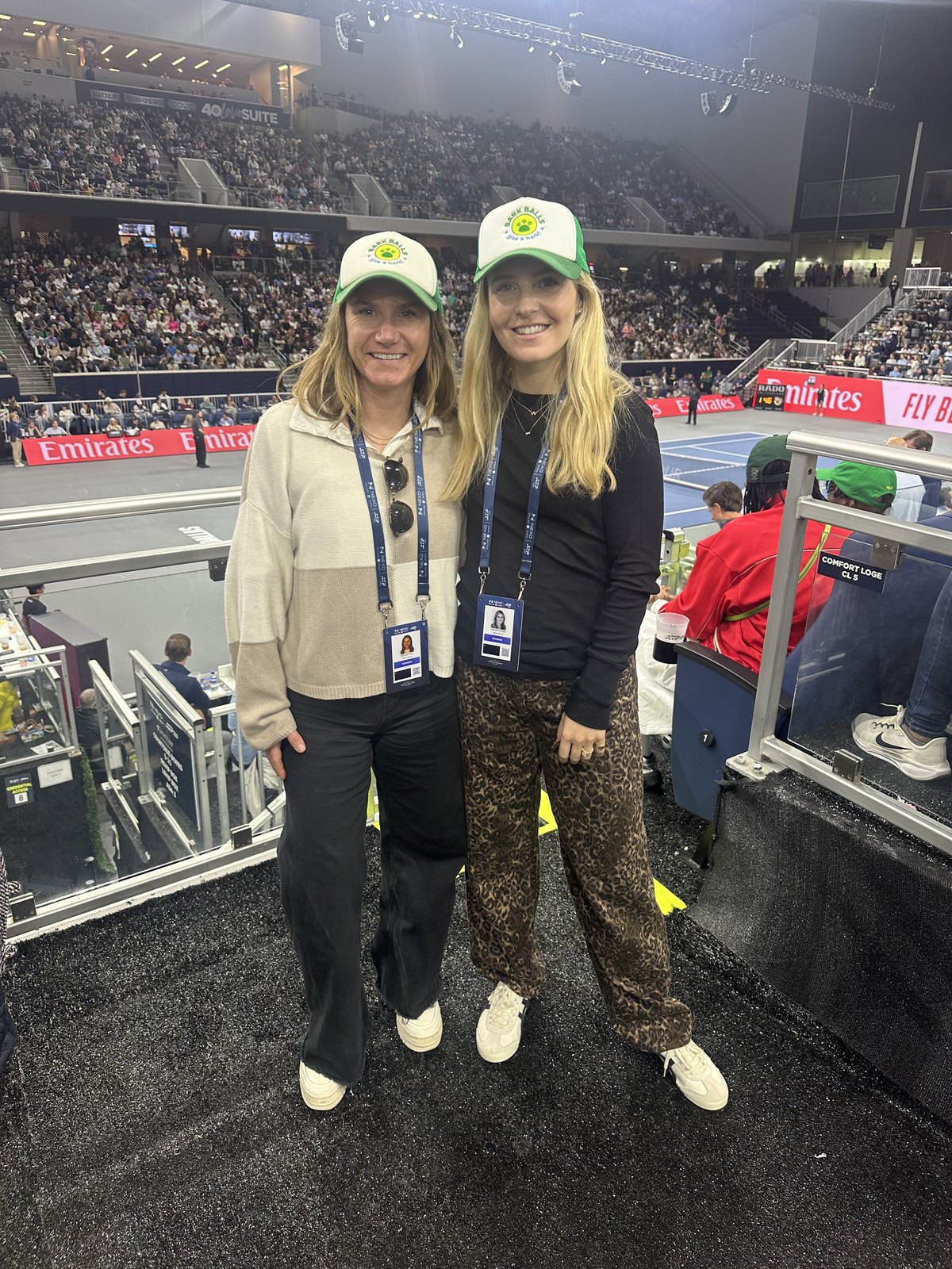 Bark Balls founders courtside at the Dallas Open ATP 500 tennis tournament